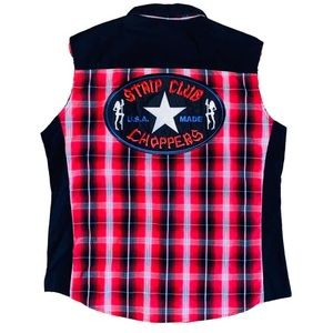 Vintage Y2K Strip Club Choppers Plaid Biker Button Up Vest